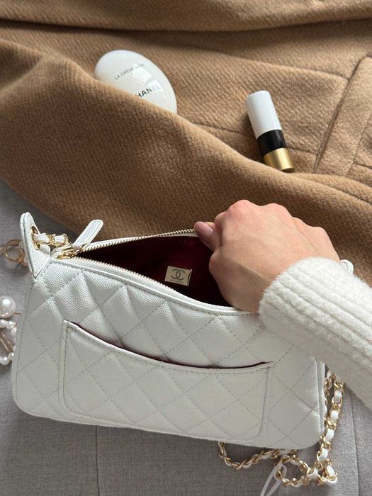 Chanel Mini Boston Chain Shoulder Bag White Gold/мінісумка Шанель
