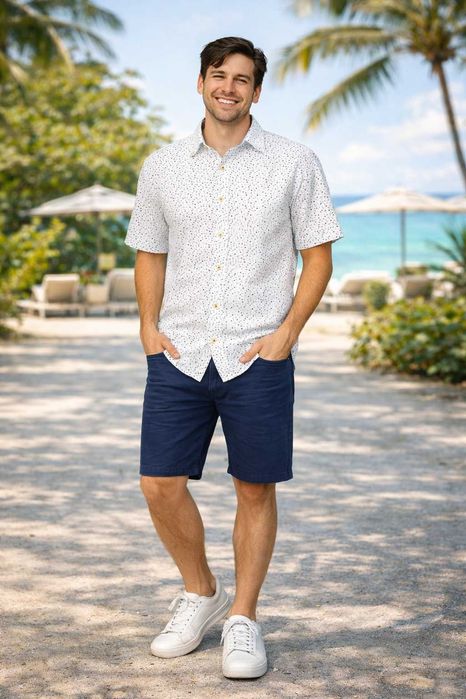 Camisa manga curta - branca com desenhos - S slim fit - Zara