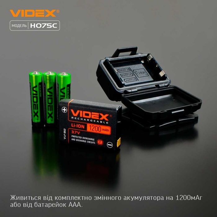 mini VIDEX VLF-H075C 550Lm Налобний акумуляторний ліхтарик + батарейки
