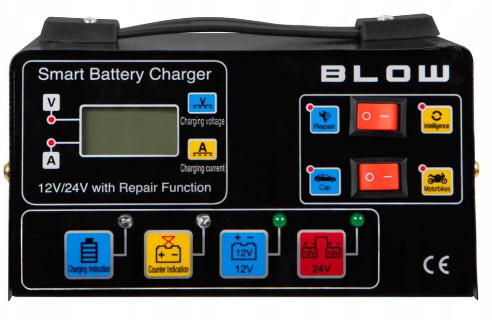Prostownik Samochodowy Automatyczny Funkcja Napraw Akumulator 12V 24V