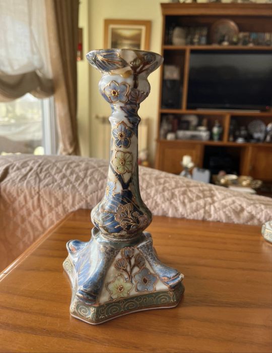 Castiçal porcelana oriental floral
