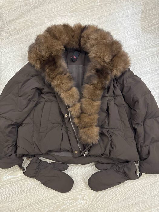 Пухова куртка з натуральним хутром • жіноча куртка коротка з хутром