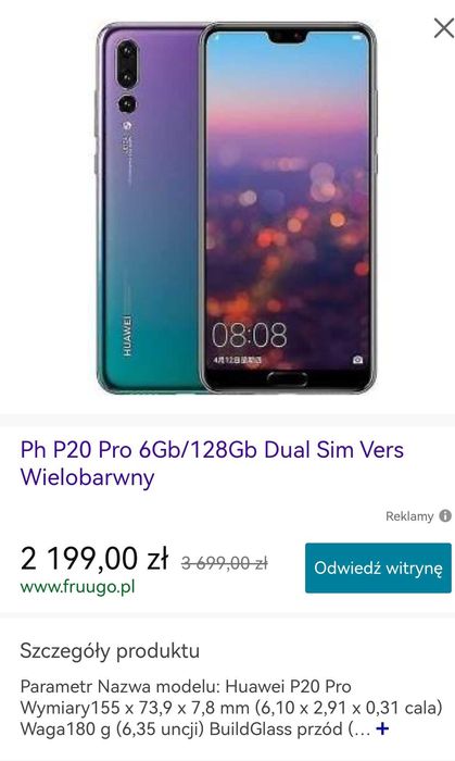 Huawei P20 PRO 128GB trzy aparaty camera leica pro niebieski twinlight