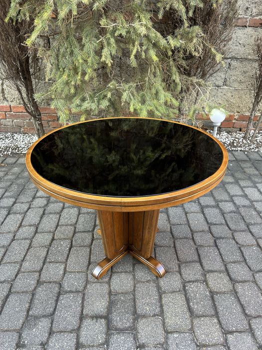 Antyczna Ława Art Deco Stolik Kawowy Stoł Czarne Szkło Po Renowacji