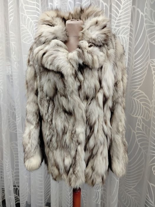 Naturalne futro z lisa vintage 42 jasne srebrno-kremowe