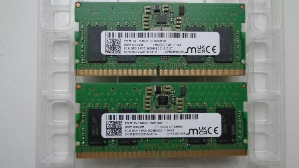 Модуль пам'яті ОЗУ Micron SODIMM DDR5-5600 1Rx16 8GB PC5-44800. 2 ШТ.