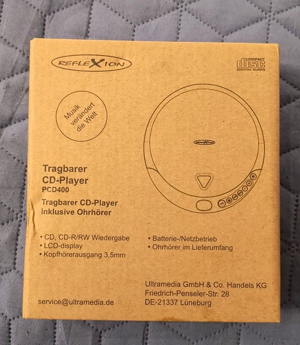 Reflexion PCD-400 nowy przenośny odtwarzacz CD ze słuchawkami, czarny