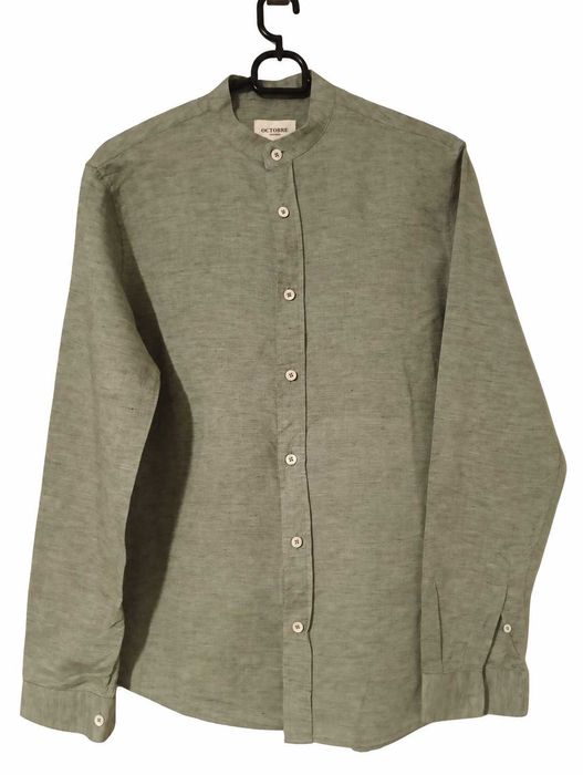 Octobre khaki melanż męska koszula stójka quiet luxury eco len lniana XS