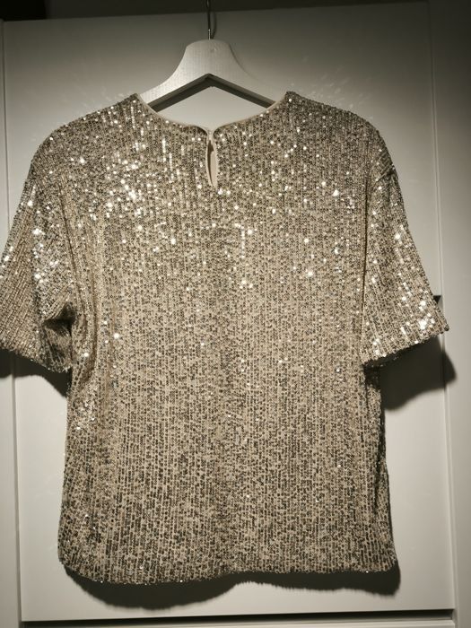 Elegancka bluzka ze złotymi cekinami, rozmiar 38, HM