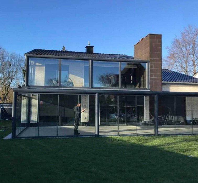 Pergola na taras. Dach poliwęglan, ściany ze szkła, oświet. LED 3x3 m