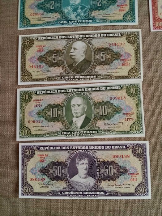 BRASIL 9 Notas NÃO Circuladas da REP Est UNIDOS 2 c/ RECARGA ver fotos