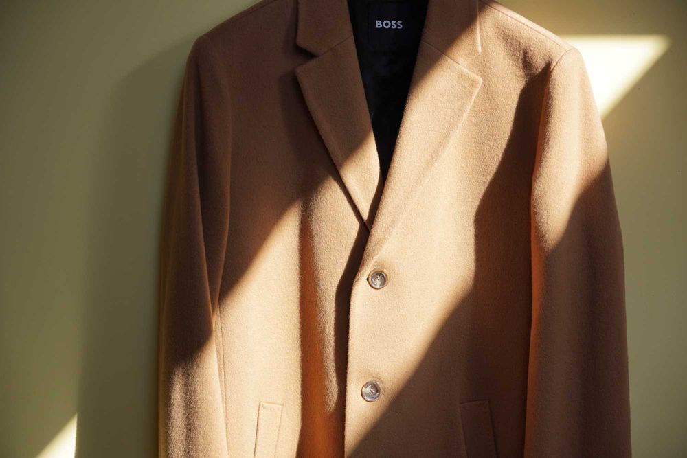 Płaszcz wełniany Boss Hyde Camel roz 50