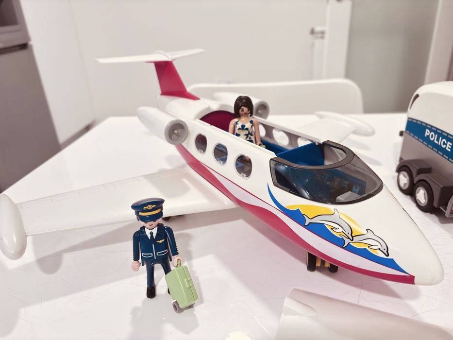 Grande Lote Playmobil Avião Barco Polícia Cavalo e Figuras