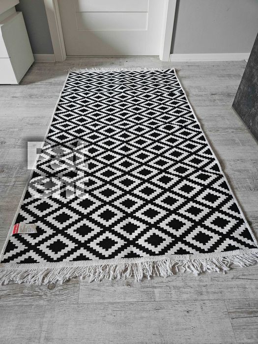 Dywan chodnik 80x150 boho etno wzór romby z frędzlami do salonu