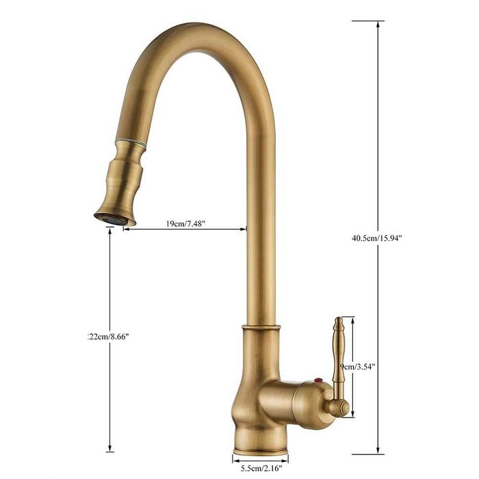 Bateria kuchenna stojąca Retro mosiądz wyciągana wylewka