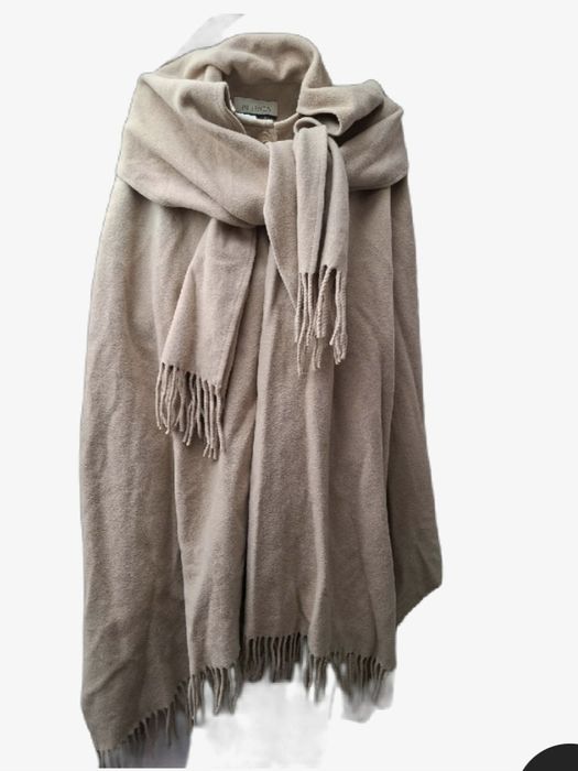 Ciepłe ponczo z szalem plus size, camel In LINEA XXXL