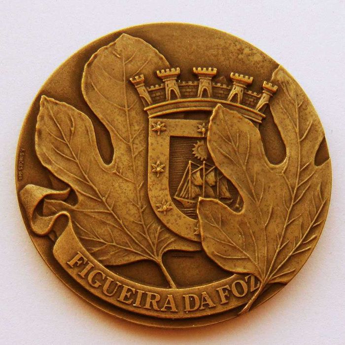Medalha de Bronze Brasão Figueira da Foz Cidade Centenária Moderna