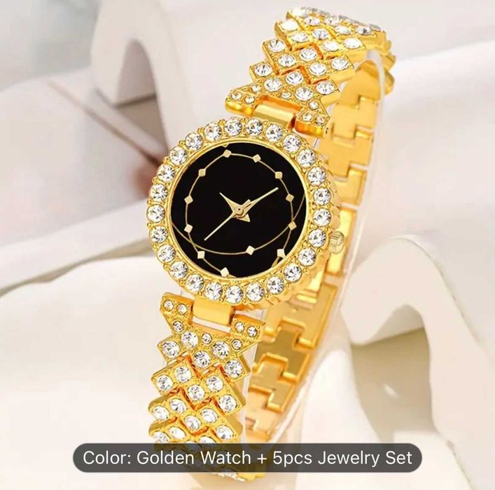 6pcs golden rhinestone quartz watches for women
