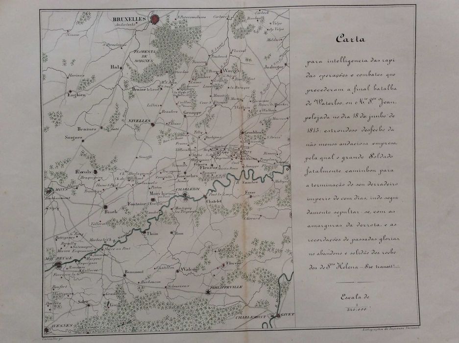 Mapa militar litogr. Carta para intelligencia das rapidas...1850. Raro