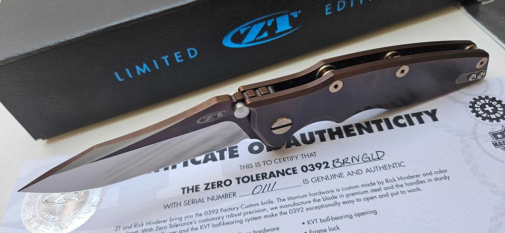 Nóż Zero Tolerance ZT0392BRNGLD Limited Edition Factory Custom Rick Hinderer Wrocław