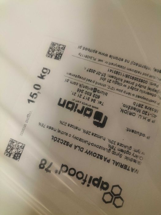 Syrop, pokarm, inwert Apifood78 Orion wiadra 15kg