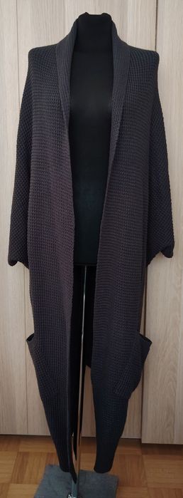 Gina Tricot szary długi kardigan oversize z kieszeniami L