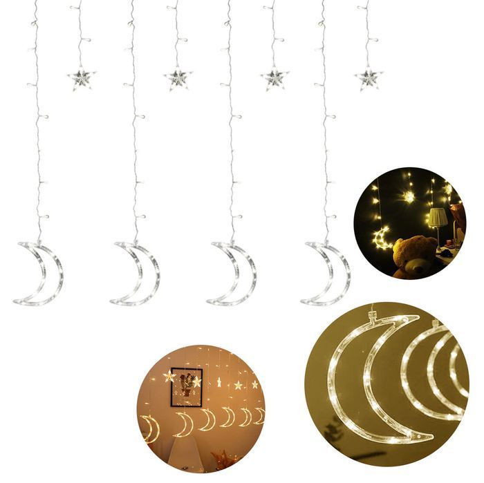 lampki księżyce gwiazdki świąteczne światełka kurtyna 96led