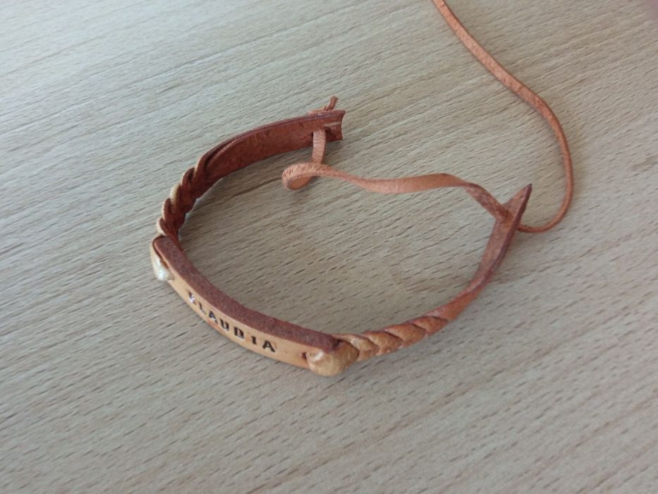 Skórzana bransoletka imienna- Claudia.