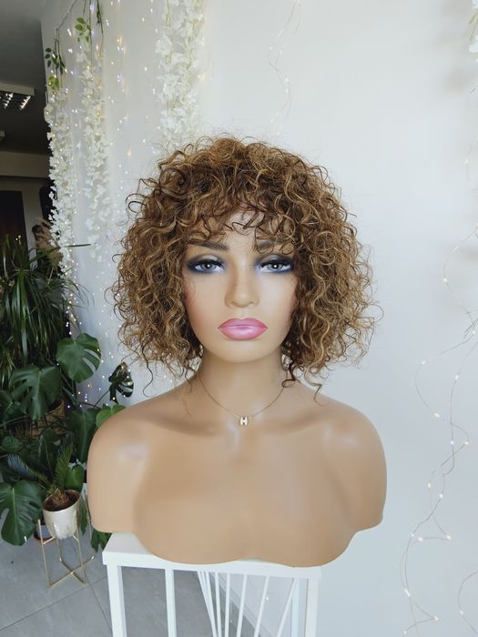 Lekka peruka Asia z włosów naturalnych loki afroloki blond brąz