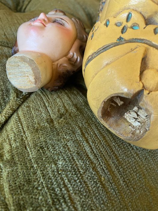 Menino Jesus Salvador do Mundo Madeira Antigo 35 cm