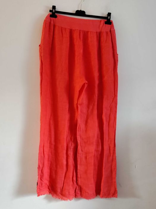 Nowe lniane spodnie 100%len, szerokie nogawki boho, Made in Italy, 44/46