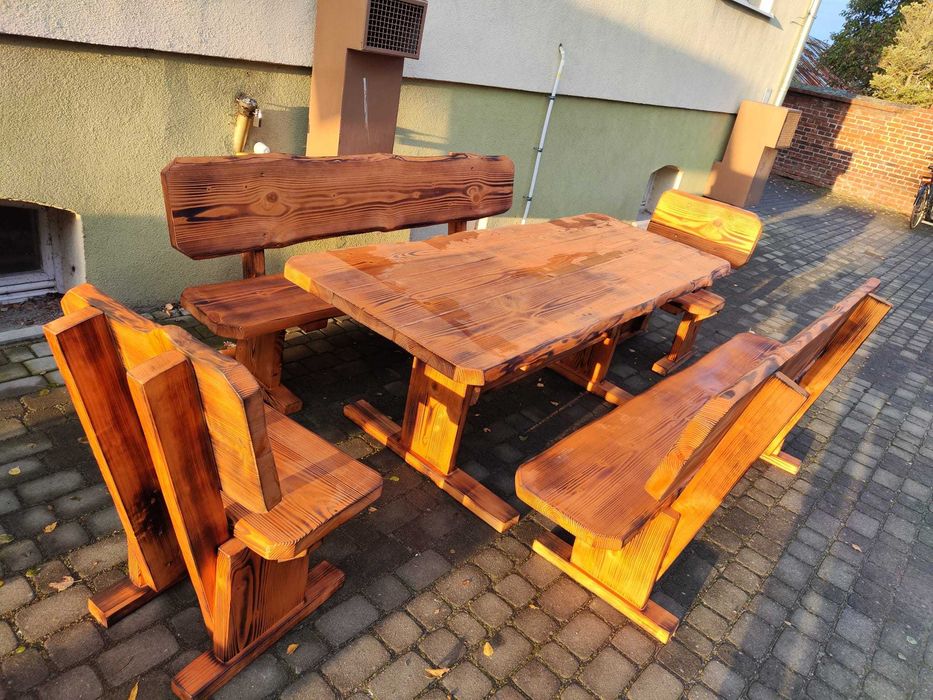 Meble ogrodowe DREWNIANE góralskie DO OGRODU biesiadne LITE DREWNO +