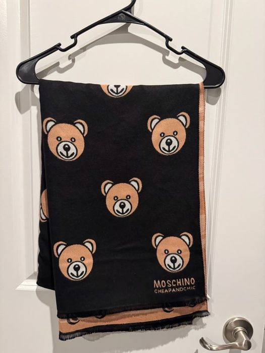 Шарф вовняний з вовною шаль з ведмедиками мішками оригінал Moschino