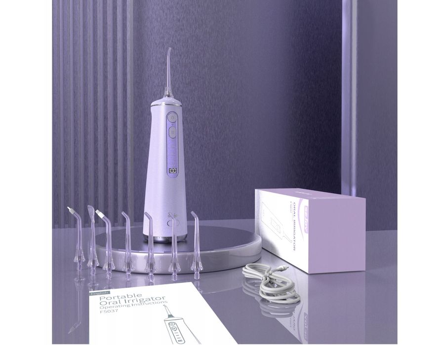 Irygator do zębów Sejoy bezprzewodowy 8 dysz 300ml fioletowy /czarny