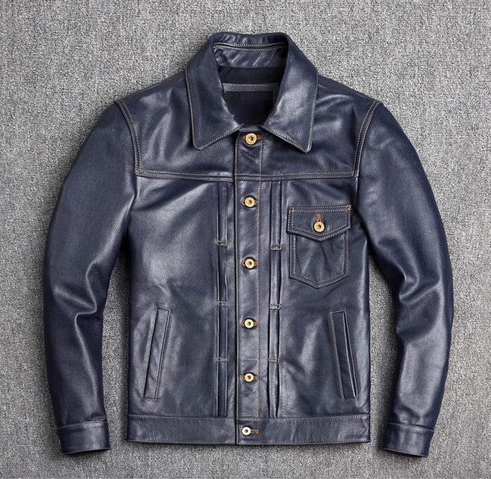 Męska skórzana kurtka marynarka niebieska skóra naturalna klasyczna