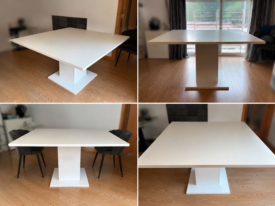 Mesa de Jantar Quadrada Branca com Pé Central (140x140 cm)