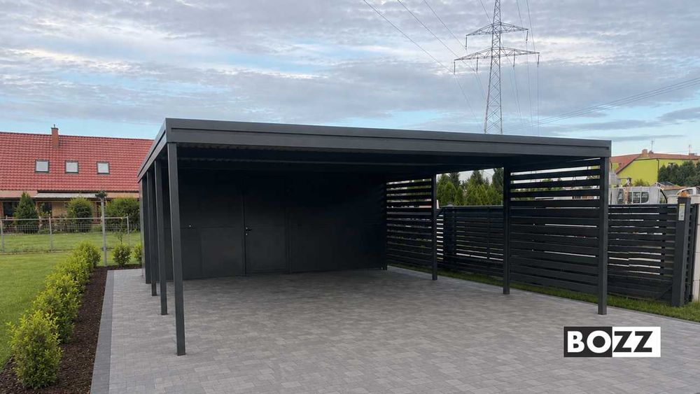 Carport Wiata garażowa stalowa - carport 2 auta + pomieszczenie z tyłu /Producent/