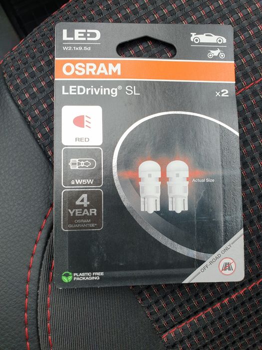 Автомобильные лампочки Osram LEDriving W5W 0,8W 12V W2.1x9.5d красные