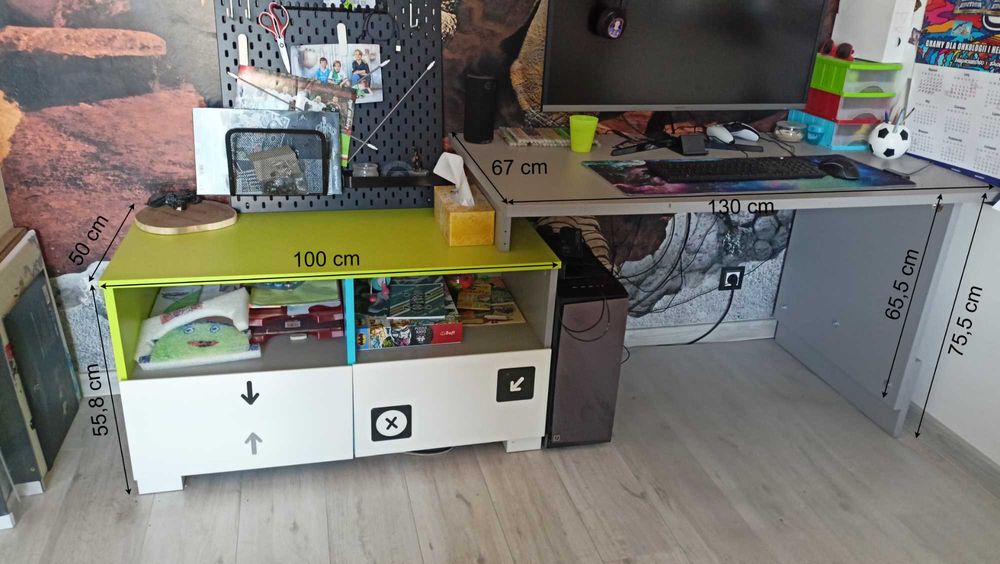 Biurko 130 cm z regulacją wysokości + szafka 100 cm - Meblik LOL