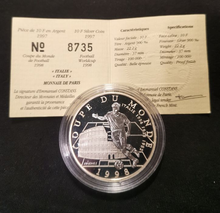 Srebrna moneta kolekcjonerska 10 Franków Francja 1998