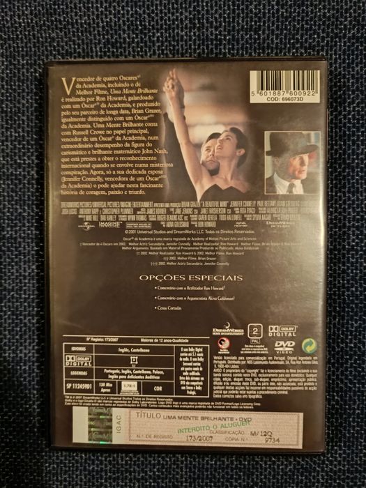 DVD do filme "Uma Mente Brilhante" (portes grátis)