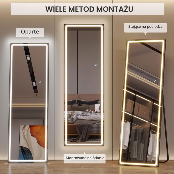 NOWE Duże lustro LED 153x50 cm Stojące/wiszące