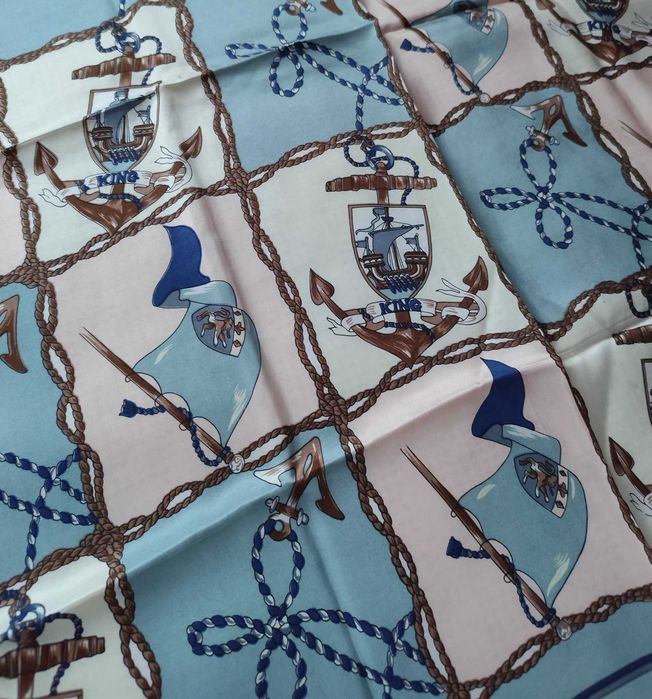 100% Jedwab baby blue róż krem morski print apaszka chustka jedwabna