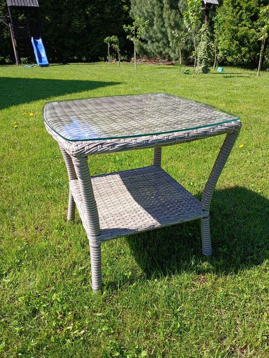 Stolik tarasowy ogrodowy Technorattan szklany gruby blat 50 x 50 Taras