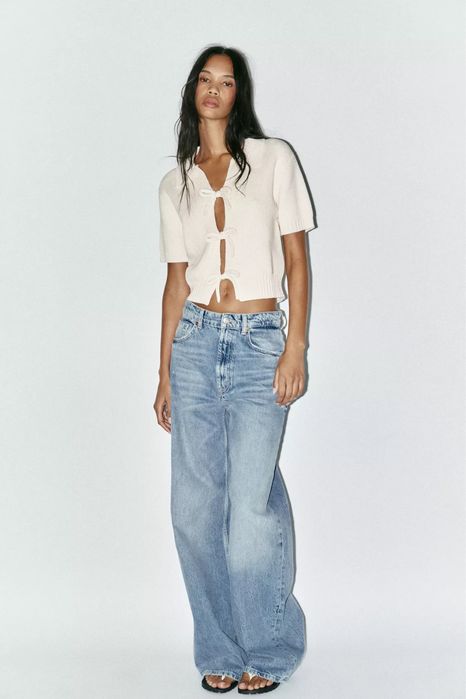 Нова кофтинка Zara S, M молочна біла оригінал з бантиками