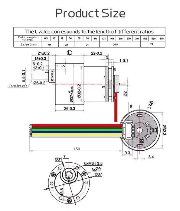 Двигун з енкодером JGB37-520 12v 1000rpm