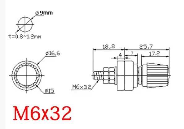 Клемма силовая  M6  клема пара червона + черна