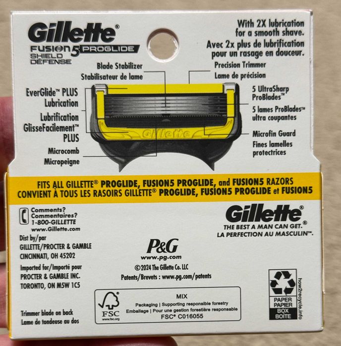 Лезвия оригинал из США Gillette Proglide SHIELD, Chill 4шт картриджи