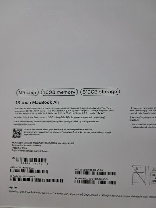 Sprzedam Nowego Apple MacBook
