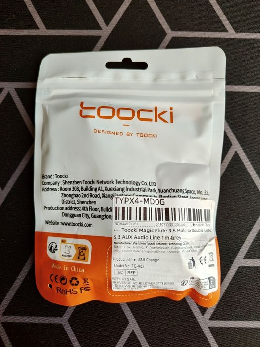 AUX HiFi аудіо кабель Toocki 2 метра, 3,5мм на 2*RCA (тюльпани)